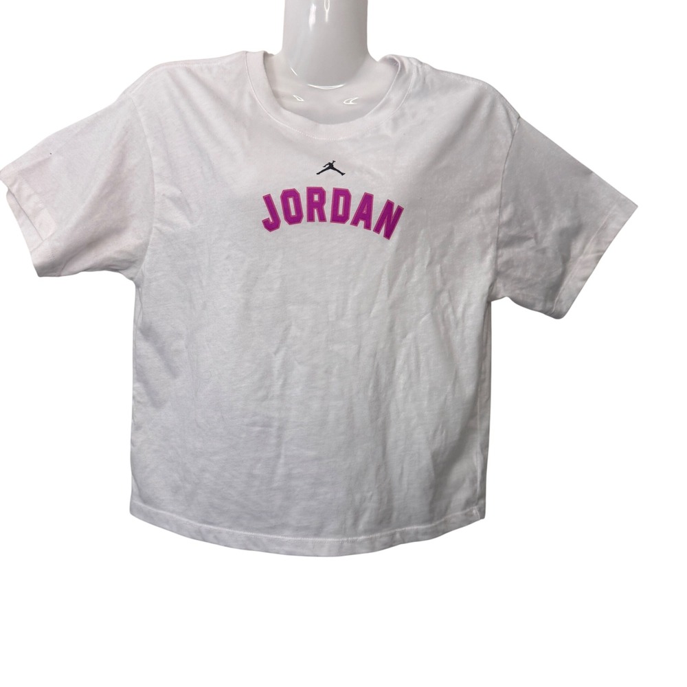 Jordan Crop Top T-Shirt Logo Graphic Activewear White Purple Kids Size L